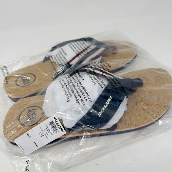 JACK & JONES | NEW Navy Blue, Red, White Ritchie Cork Sandals Flip Flops Men’s - Picture 4 of 7